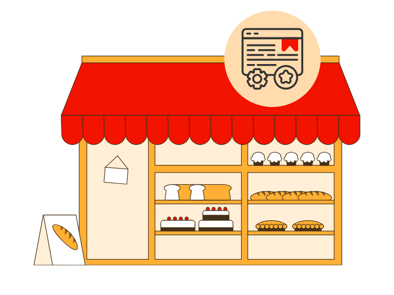 Representation of how implementation of structured data local schema markup code can boost your online presence featuring a bakery in warm colors